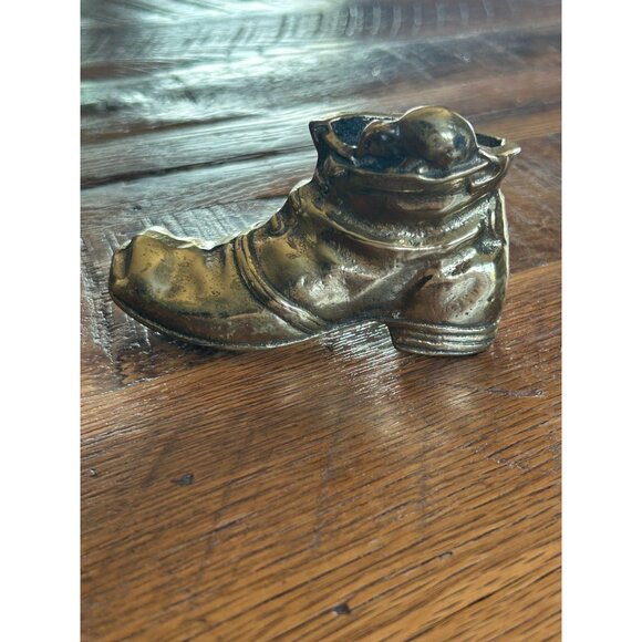 Antique Solid Brass shoe Match Holder With Mouse Figurine - Picture 3 of 8